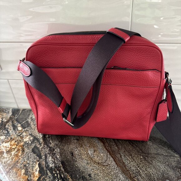 NEW Coach‎ Men's Crossbody Messenger Bag Rare F24876 Pebble Red Leather - Picture 1 of 7